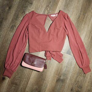 💅Buckle Willow & Root Backless Back Tie Crop Top Flowy Top XS- DUSTY ROSE PINK